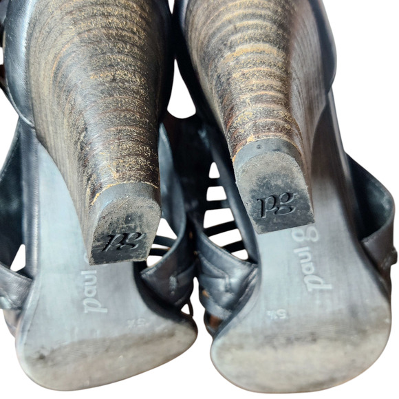 Paul Green Christy Black Leather Caged Huarache Strappy Heel Sandals Size 5.5 - Picture 10 of 12